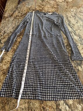 Tory Burch Navy and White Long-Sleeve Printed A-Line Dress